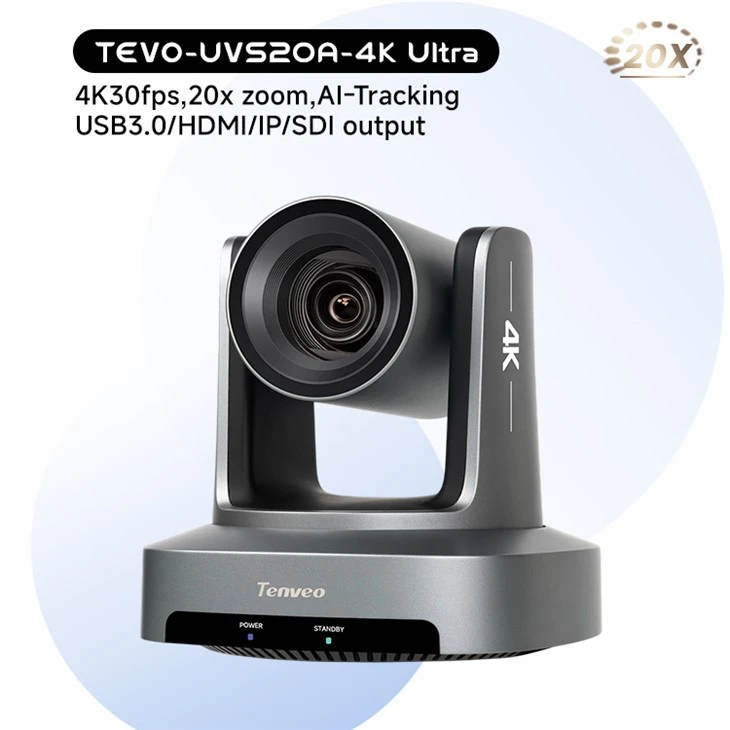 PTZ kamera UVS20A-4K 4K 20x optikai zoom 8,29 MP AI automatikus követés és automatikus keretezés, széles látószögű PTZ konferencia kamera